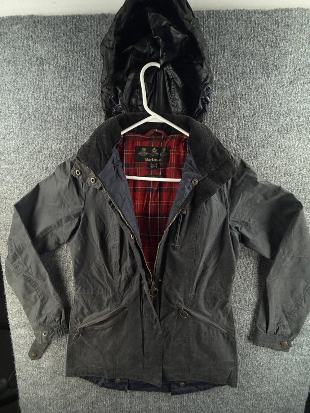 Barbour Badminton Waxed Jacket Hooded Canvas Women 4 Blue Cotton Wax Coat Lined